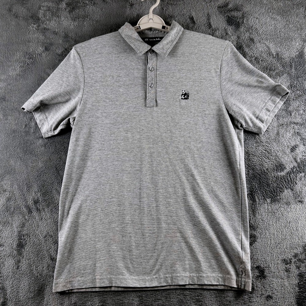 TravisMathew Mens Grey Heathered Panda Golfer Logo Polo Shirt Large Pima Cotton